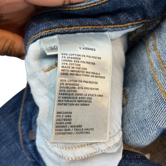 L'AGENCE High Line Skinny High Rise Jeans Dark Blue Fitted Stretchy Cotton Blend - Picture 15 of 16